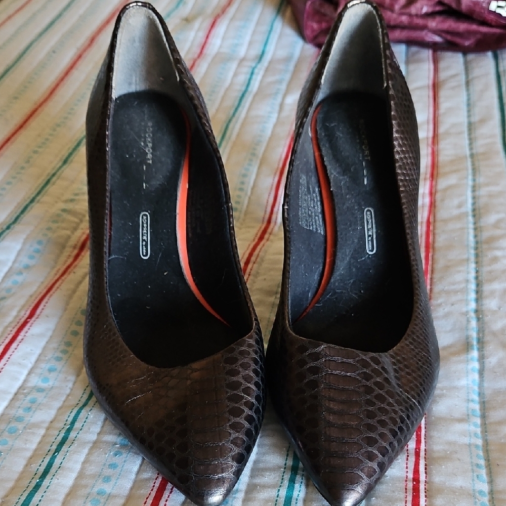 Rockport Copper Chocolate Snakeskin Leather Heels Size 7w Wide